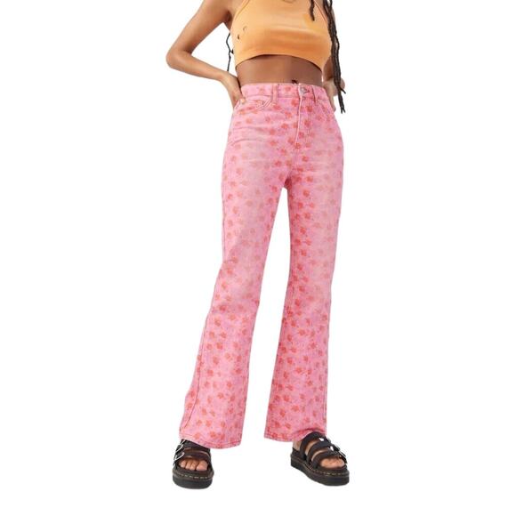 Urban Outfitters Pink Floral Flare Jeans size 30 but fits like 19 - Picture 1 of 9